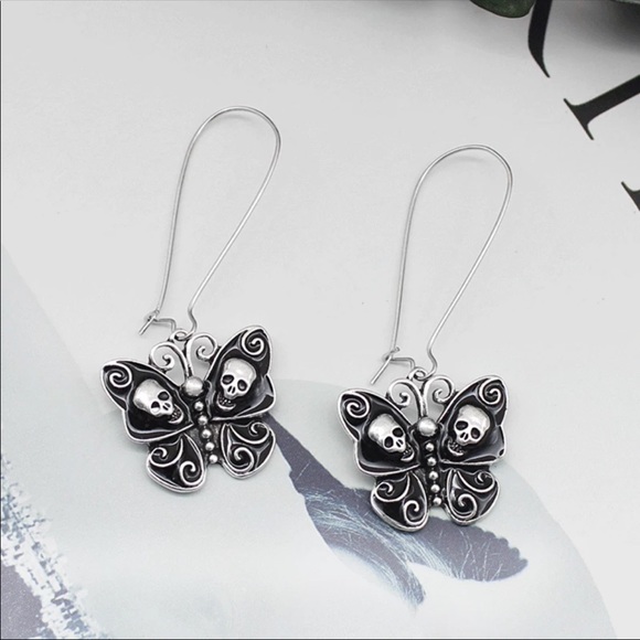 Jewelry - Butterfly with Skulls Drop Earrings
